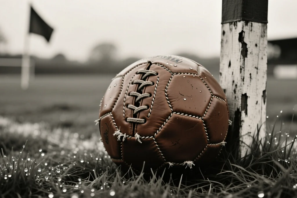 A vintage black-and-white ball by a corner flag